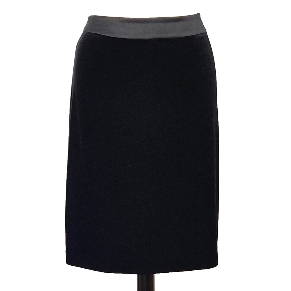 JS COLLECTION Women's Black Velvet Skirt A-Line Satin Waist Trim size 14 USA